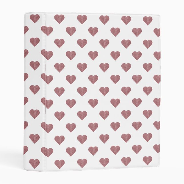 Glitter Rose Gold Hearts White Background Mini Binder (Front/Spine)