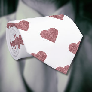 Glitter Rose Gold Hearts White Background Neck Tie