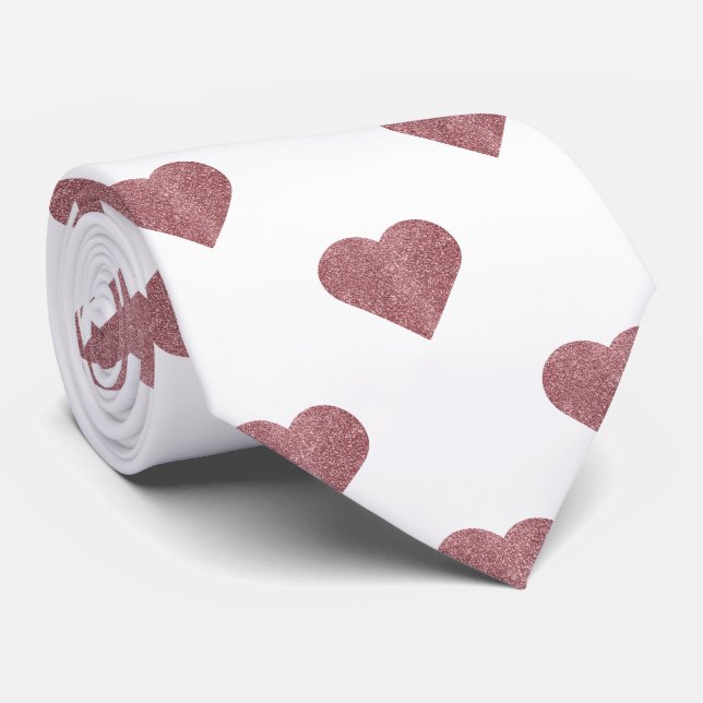 Glitter Rose Gold Hearts White Background Neck Tie (Rolled)