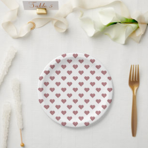 Glitter Rose Gold Hearts White Background Paper Plates