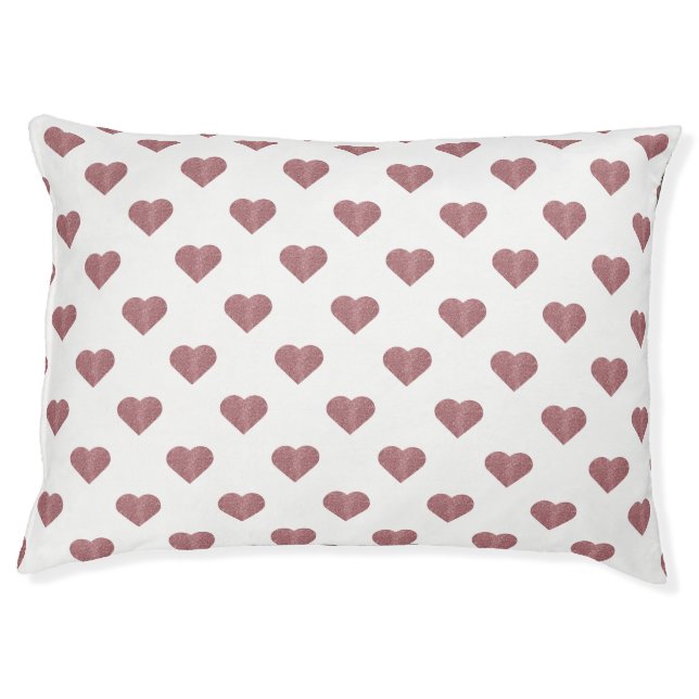 Glitter Rose Gold Hearts White Background Pet Bed (Front)