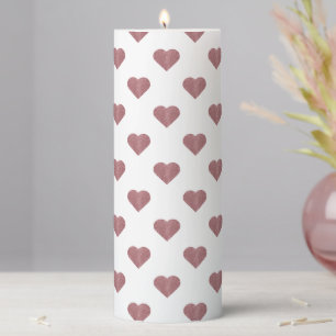 Glitter Rose Gold Hearts White Background Pillar Candle