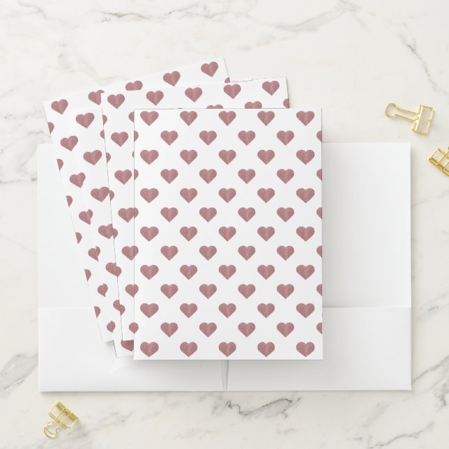 Glitter Rose Gold Hearts White Background Pocket Folder (In Situ)