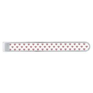 Glitter Rose Gold Hearts White Background Silver Finish Tie Bar