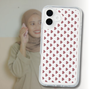 Glitter Rose Gold Hearts White Background iPhone 16 Plus Case