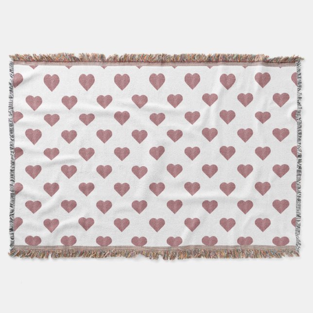 Glitter Rose Gold Hearts White Background Throw Blanket (Front)