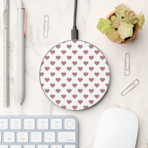 Glitter Rose Gold Hearts White Background Wireless Charger