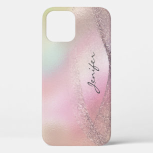 Glitter rose gold holographic abstract iPhone 12 pro case