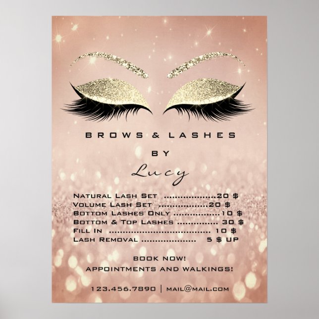 Glitter Rose Gold Makeup Eyes Lashes Price List Poster (Front)