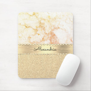 Glitter Rose Gold Marble Personalized Mouse Pad