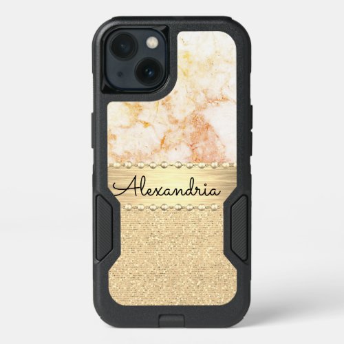 Glitter Rose Gold Marble Personalized iPhone 13 Case