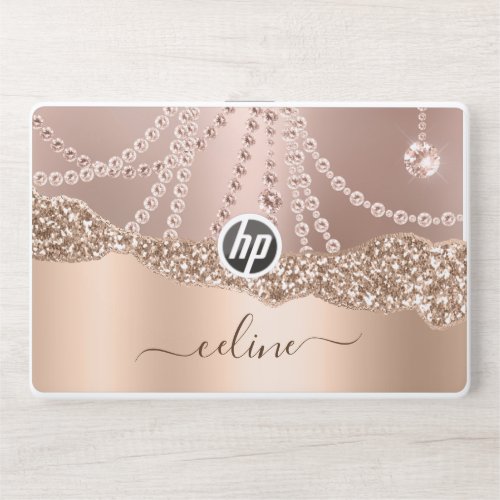Glitter Rose Gold Metallic Foil Sparkle Elegant HP Laptop Skin