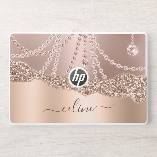 Glitter Rose Gold Metallic Foil Sparkle Elegant HP Laptop Skin (Front)