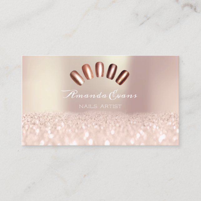 Glitter Rose Gold Nail Artist Appointment Card (Front)