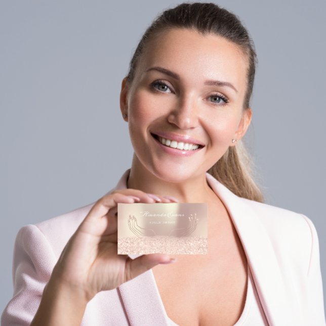 Glitter Rose Gold Nails Artist Appointment Card (Creator Uploaded)