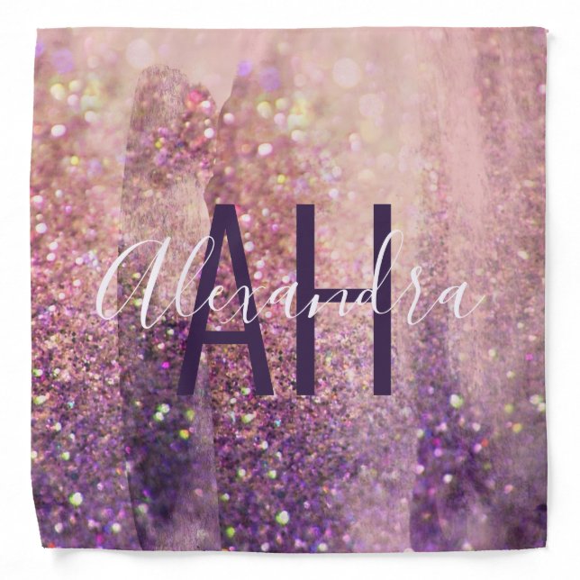 glitter rose gold pink purple initials bandana (Front)