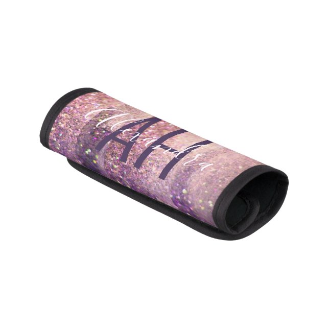 glitter rose gold pink purple initials personalize luggage handle wrap (Angled)