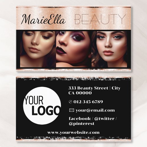 Glitter Rose Gold Product Labels with Logo Photos  Business Card