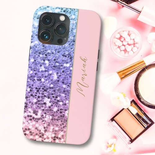 Glitter Rose Gold Purple Ombre Blue Teal Sparkle iPhone 13 Pro Case