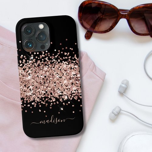 Glitter Rose Gold Sparkle Trendy Monogram iPhone 13 Pro Case