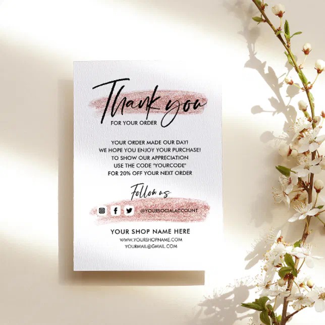 Glitter Rose Gold THANK YOU HAND LETTERED QR CODE Enclosure Card | Zazzle