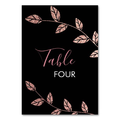 Glitter Rose Gold Twine Glam Black Table Number