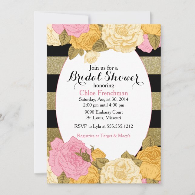 Glitter Rose Invitation for Baby or Bridal Shower (Front)