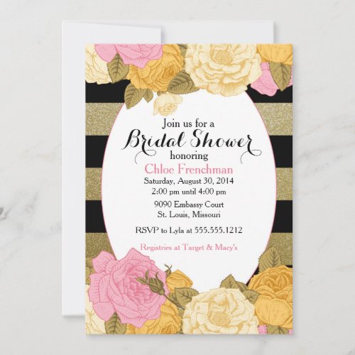 Glitter Rose Invitation for Baby or Bridal Shower
