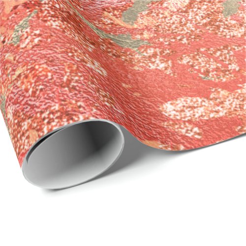 Glitter Rose Molten Coral Gold Marble Metallic Wrapping Paper