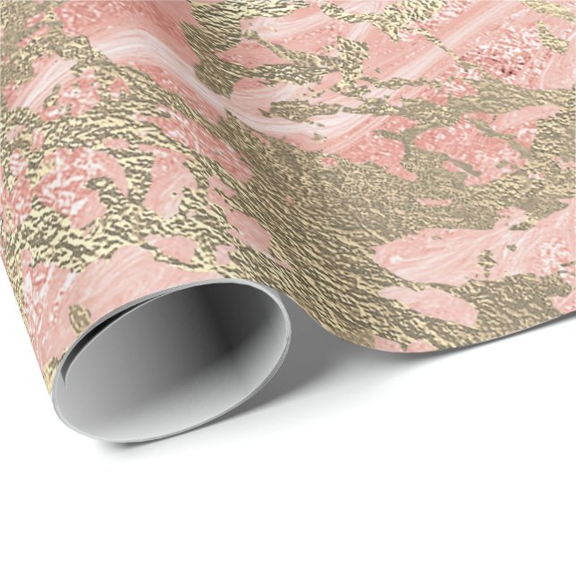Glitter Rose Molten Pink Gold Marble Metallic Wrapping Paper (Roll Corner)