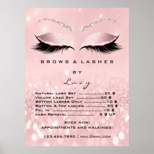 Glitter Rose Pink Makeup Eyes Lashes Price List Poster