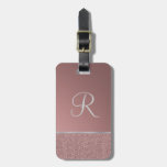 Glitter Rose Pink With Silver Monogram Luggage Tag at Zazzle
