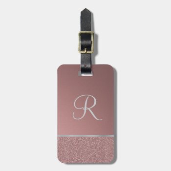 Glitter Rose Pink With Silver Monogram Luggage Tag by GiftTrends at Zazzle