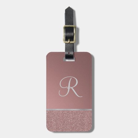 Glitter Rose Pink With Silver Monogram Luggage Tag