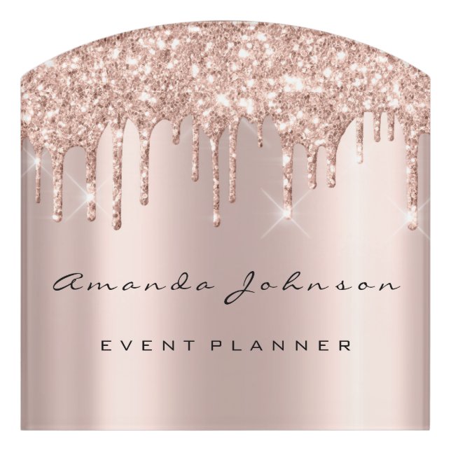 Glitter Rose Spark Gold Beauty Salon Lash Event Door Sign (Contour Front)
