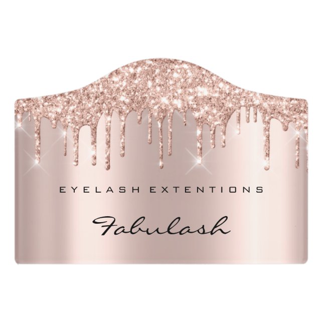 Glitter Rose Spark Gold Beauty Salon Lash Makeup Door Sign (Small Crest Front)