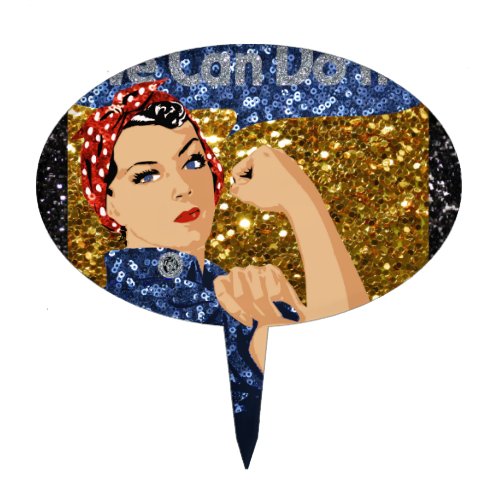 glitter rosie the riveter cake topper