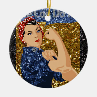 glitter rosie the riveter ceramic ornament
