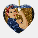 glitter rosie the riveter ceramic ornament