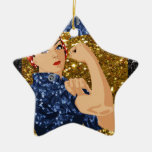 glitter rosie the riveter ceramic ornament