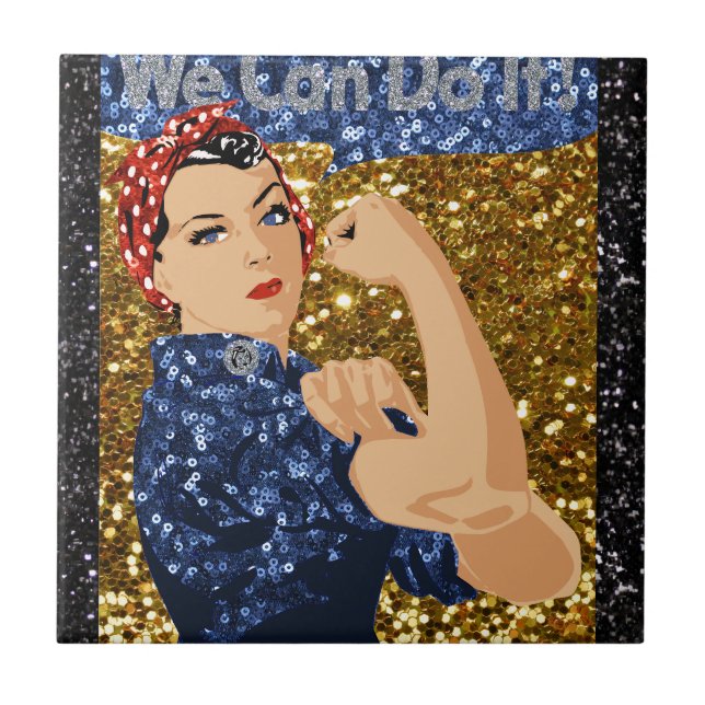 glitter rosie the riveter ceramic tile (Front)