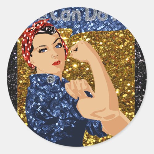 glitter rosie the riveter classic round sticker