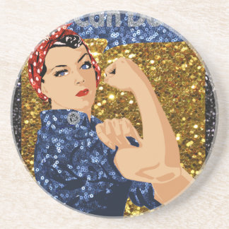 glitter rosie the riveter drink coaster
