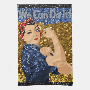 glitter rosie the riveter kitchen towel