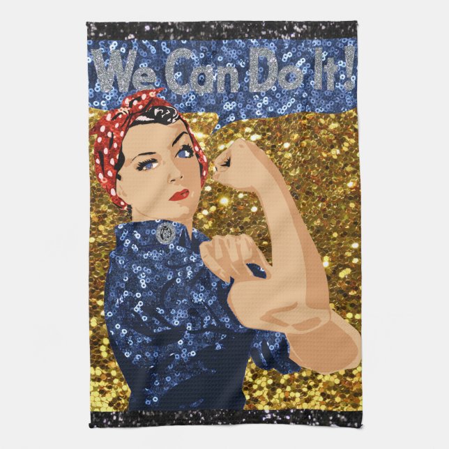 glitter rosie the riveter kitchen towel (Vertical)