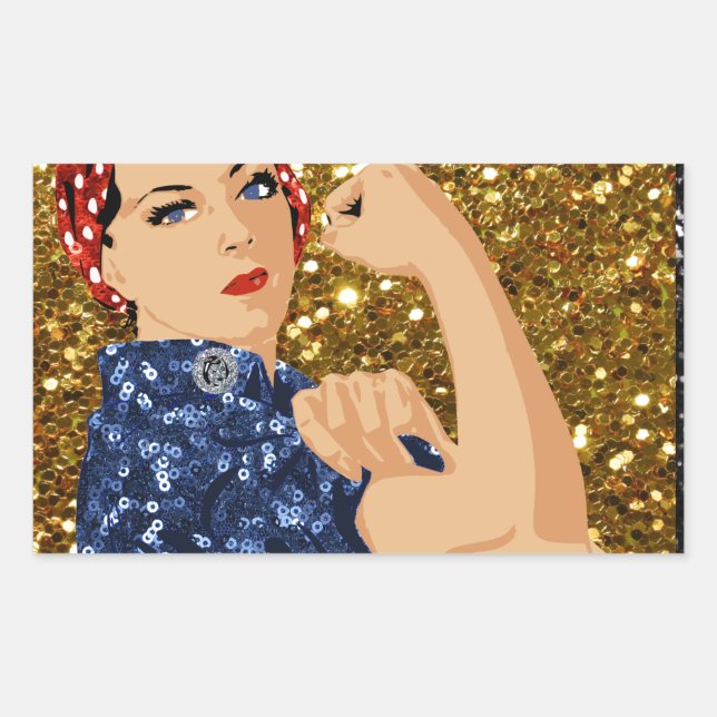 glitter rosie the riveter rectangular sticker (Front)