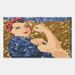 glitter rosie the riveter rectangular sticker