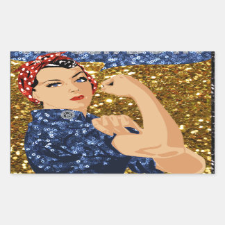 glitter rosie the riveter rectangular sticker