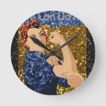 glitter rosie the riveter round clock