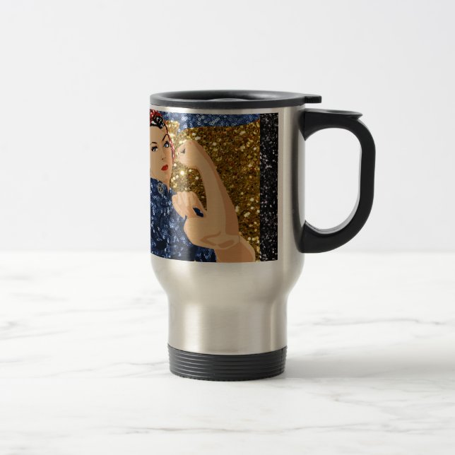 glitter rosie the riveter travel mug (Right)